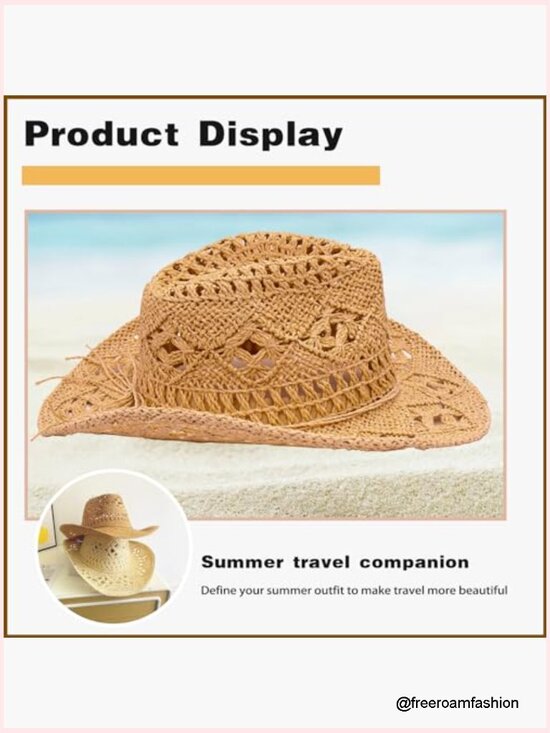 Foldable Wide Brim Cowboy Hat for Women Men, Paper Straw, Adjustable Size main image 4